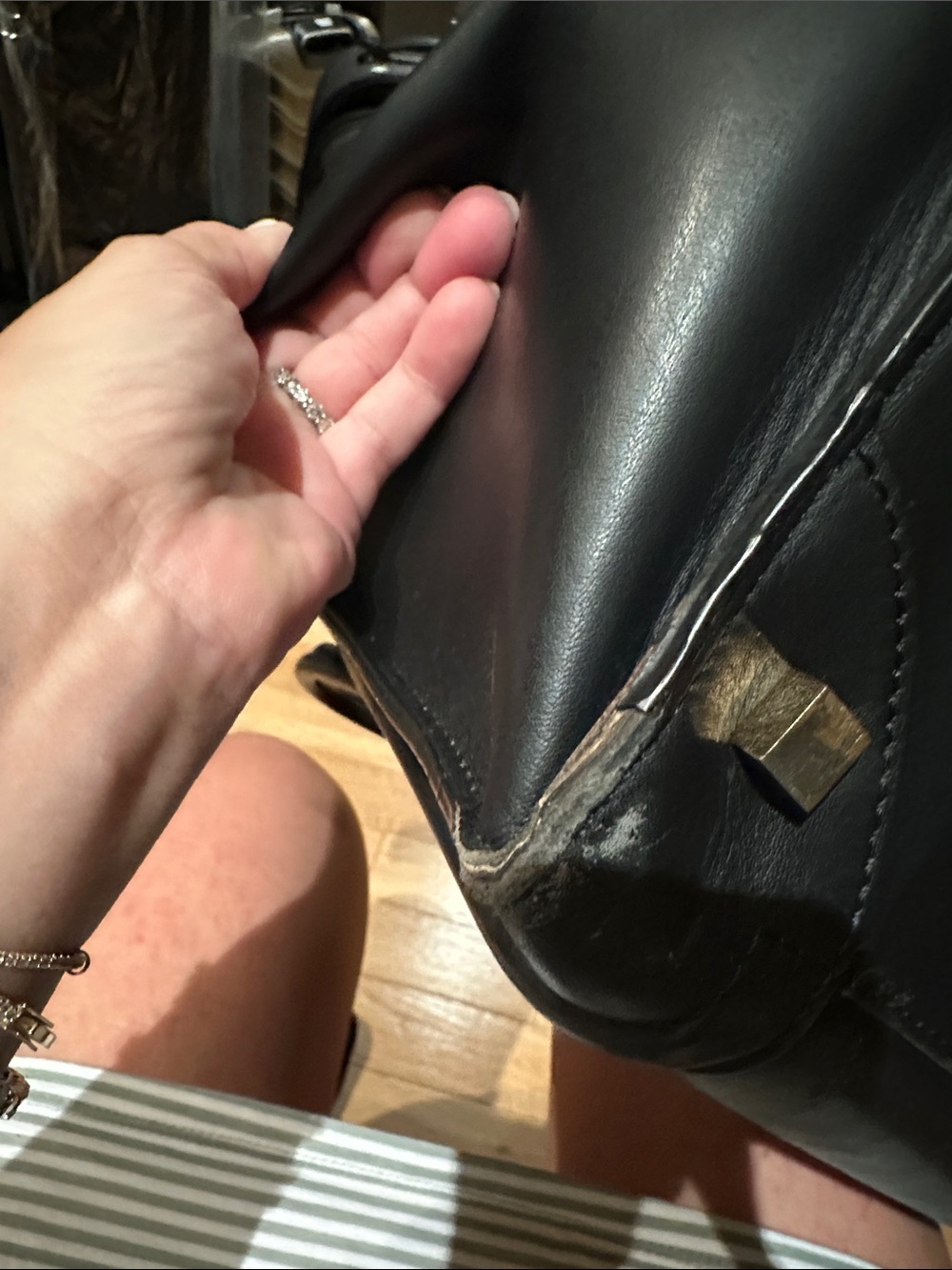 Classic Black  Leather Tote Bag - Women's Everyday Carry - Picture 7 of 10